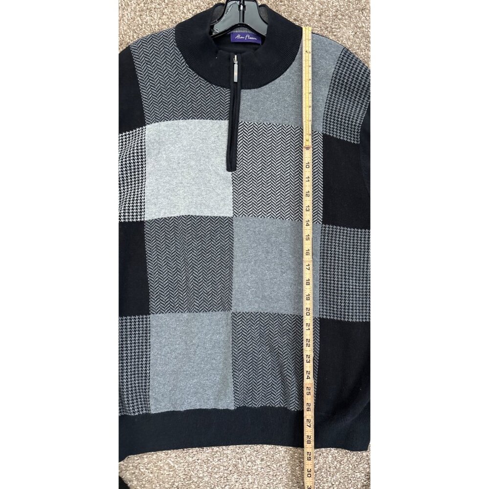 Alan Flusser Men's Cotton Black/Gray Large Check Sweater 1/4" Zip Size XL - Picture 8 of 9